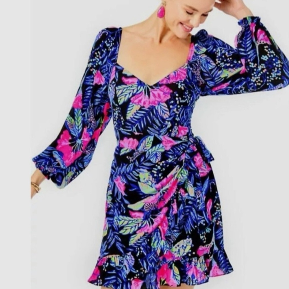 NWT Lilly Pulitzer Lila Dress Long Sleeve Ruffle Zip Onyx Earned Stripes sz 8